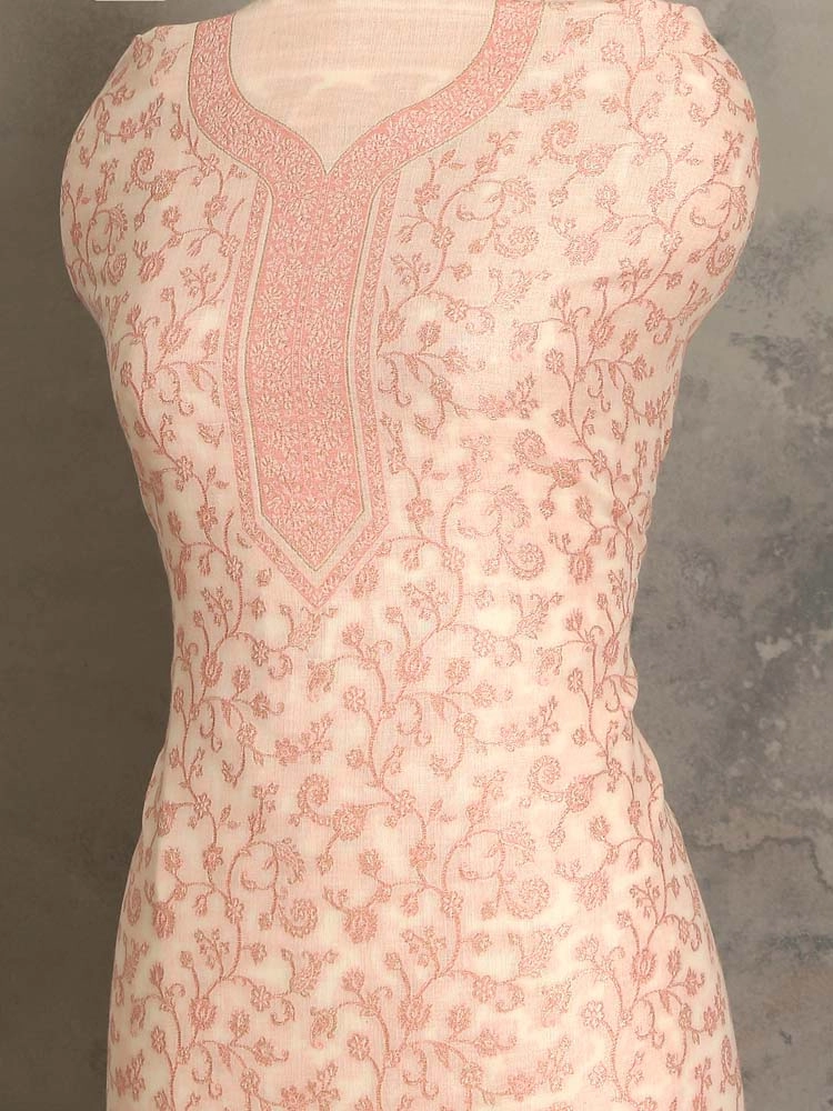 ImageZoon Paisley Cotton Unstitched Suit Set – Blush Pink, Offwhite