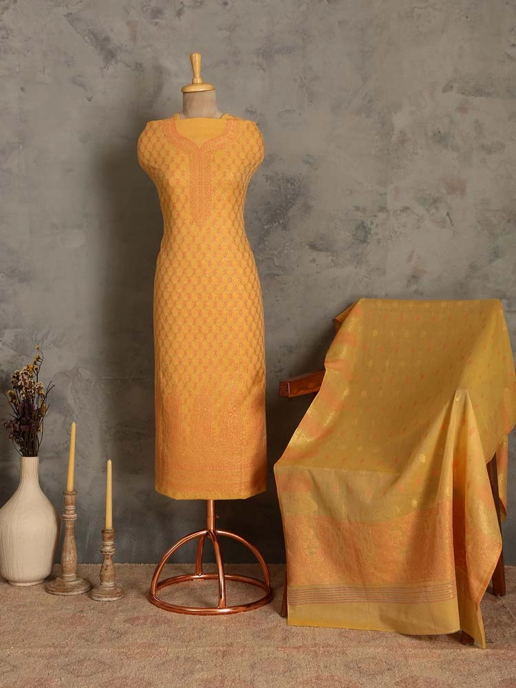 ImageZoon Paisley Cotton Unstitched Suit Set – Honey Gold