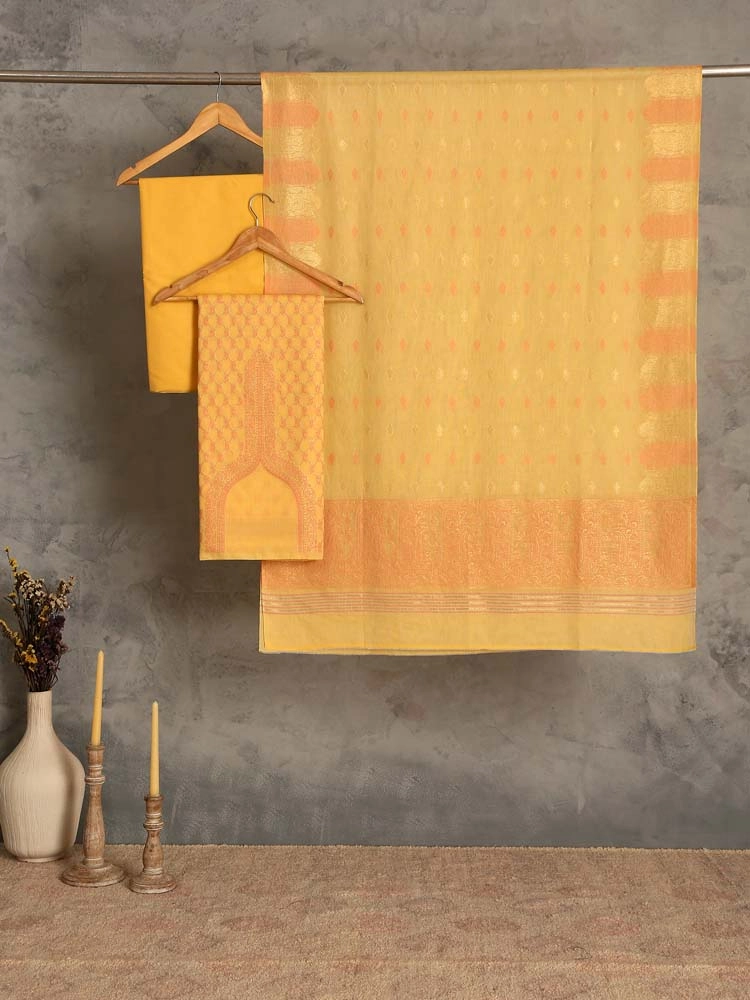 ImageZoon Paisley Cotton Unstitched Suit Set – Honey Gold