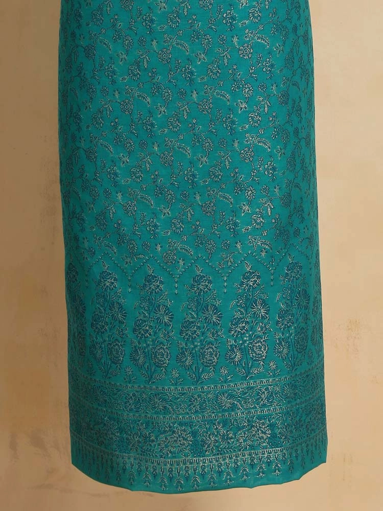 ImageZoon Paisley Cotton Unstitched Suit Set – Deep Teal