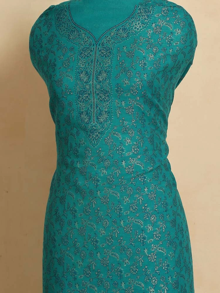ImageZoon Paisley Cotton Unstitched Suit Set – Deep Teal