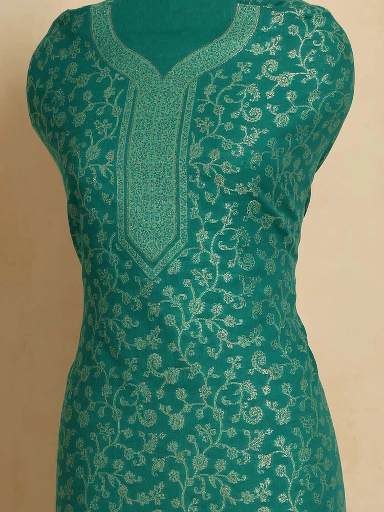 ImageZoon Paisley Cotton Unstitched Suit Set – Emerald Green