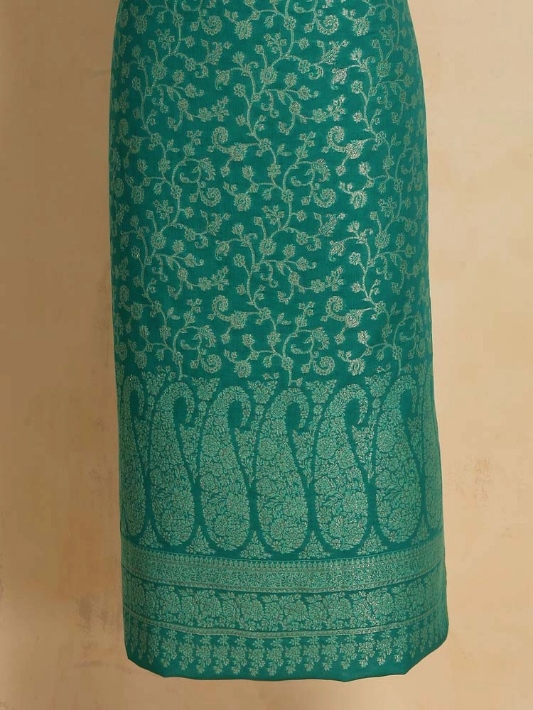 ImageZoon Paisley Cotton Unstitched Suit Set – Emerald Green