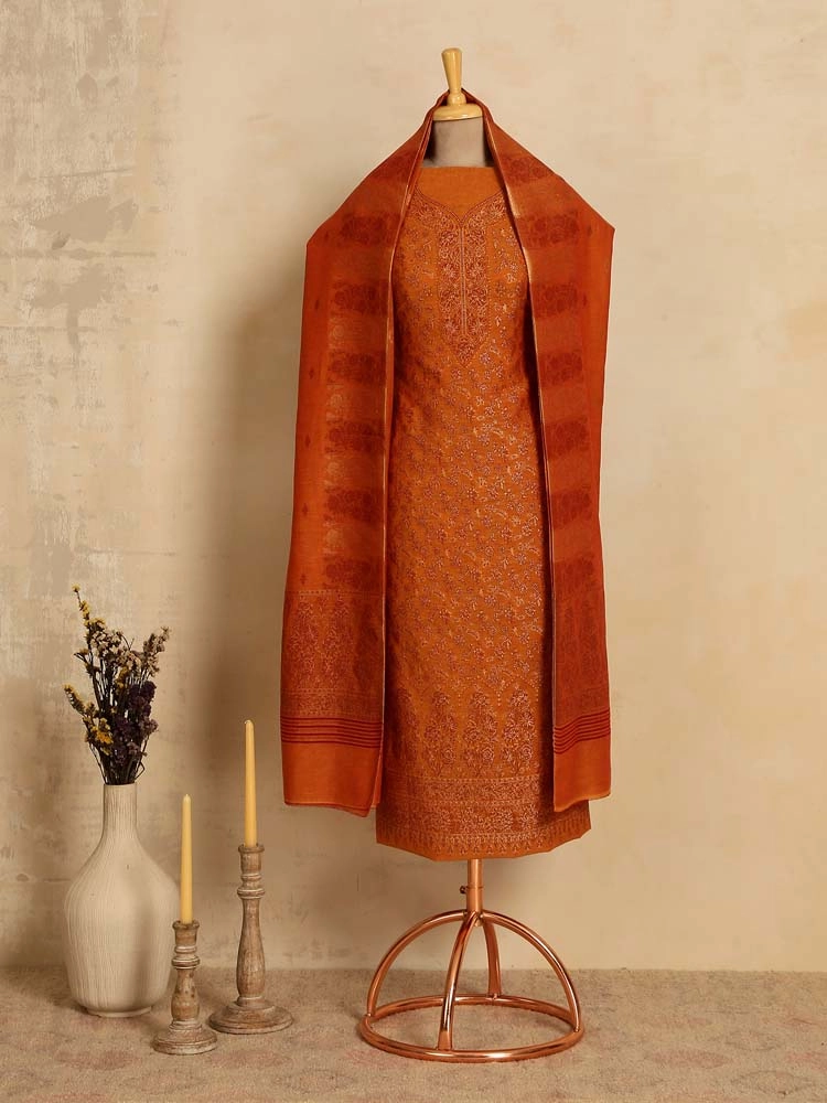 ImageZoon Paisley Cotton Unstitched Suit Set – Mukteshwar Mustard