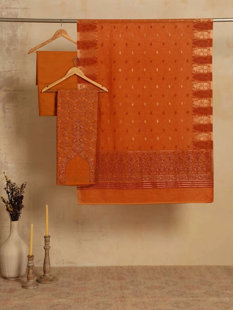 ImageZoon Paisley Cotton Unstitched Suit Set – Mukteshwar Mustard