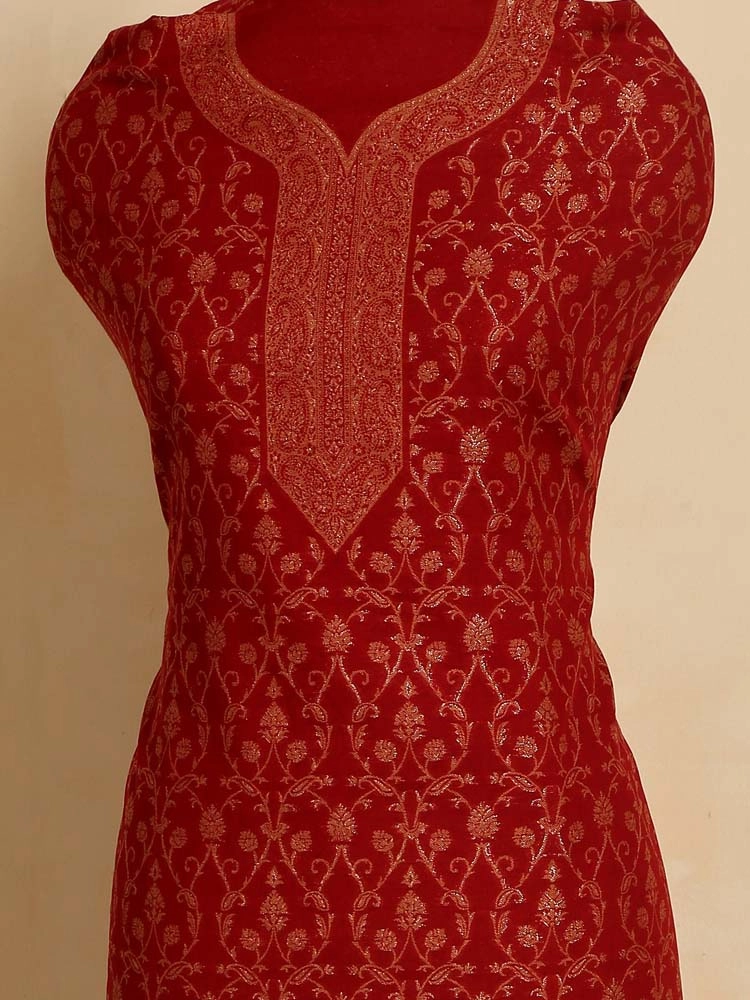 ImageZoon Paisley Cotton Unstitched Suit Set – Ranikhet Red