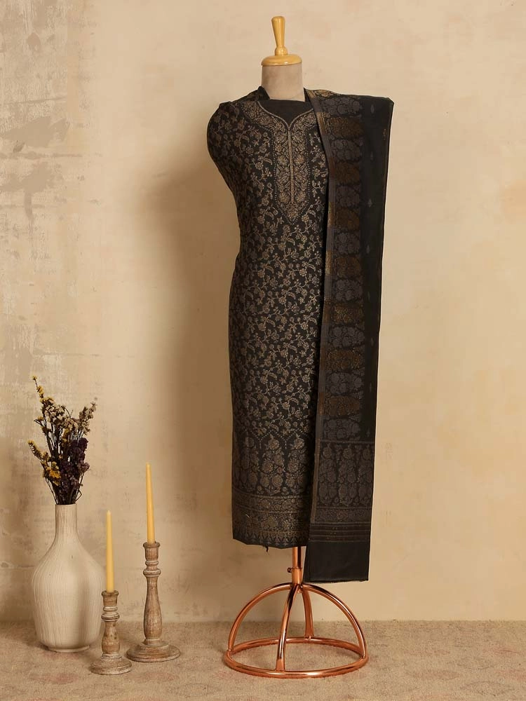 ImageZoon Paisley Cotton Unstitched Suit Set – Bikaner Black