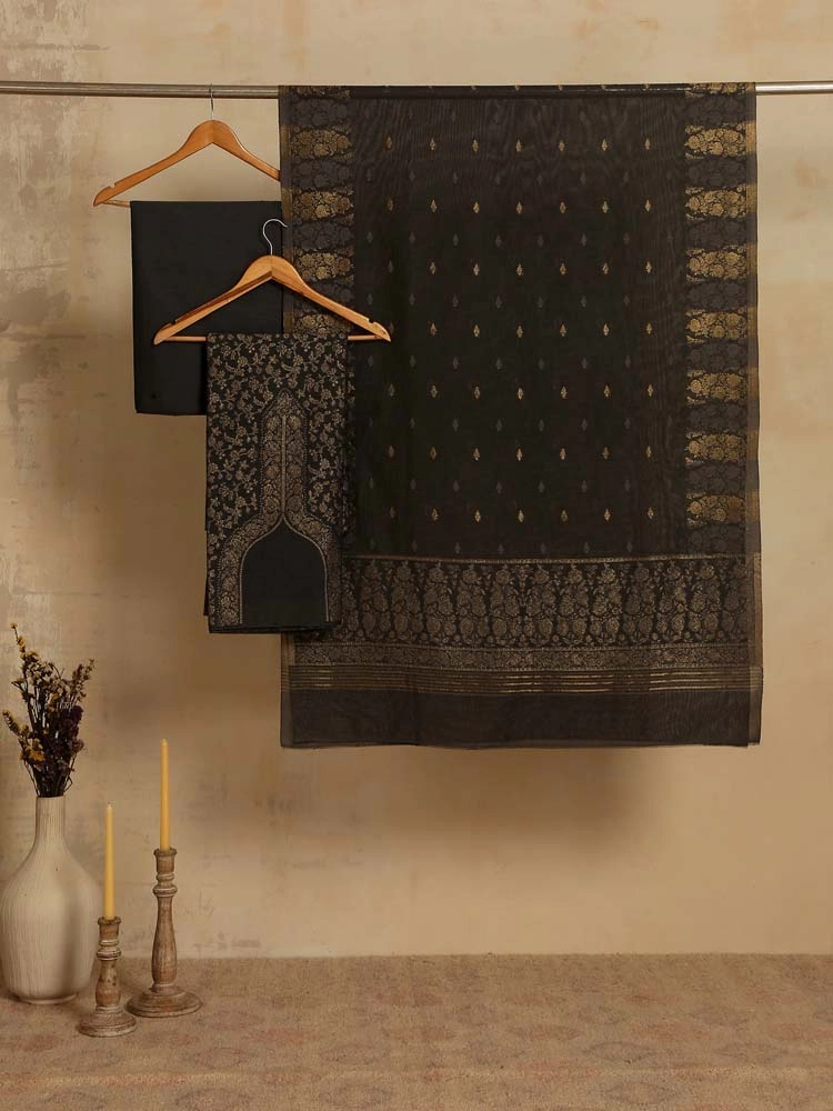 ImageZoon Paisley Cotton Unstitched Suit Set – Bikaner Black