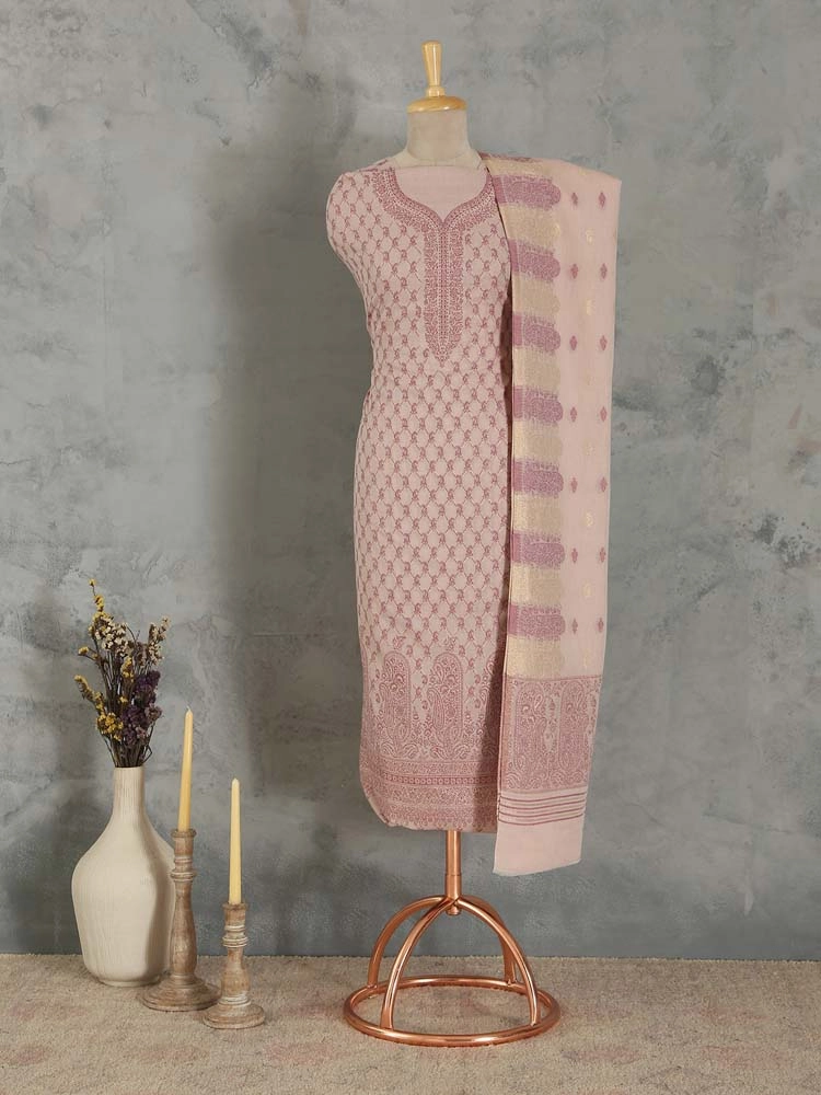 ImageZoon Paisley Cotton Unstitched Suit Set – Powder Pink