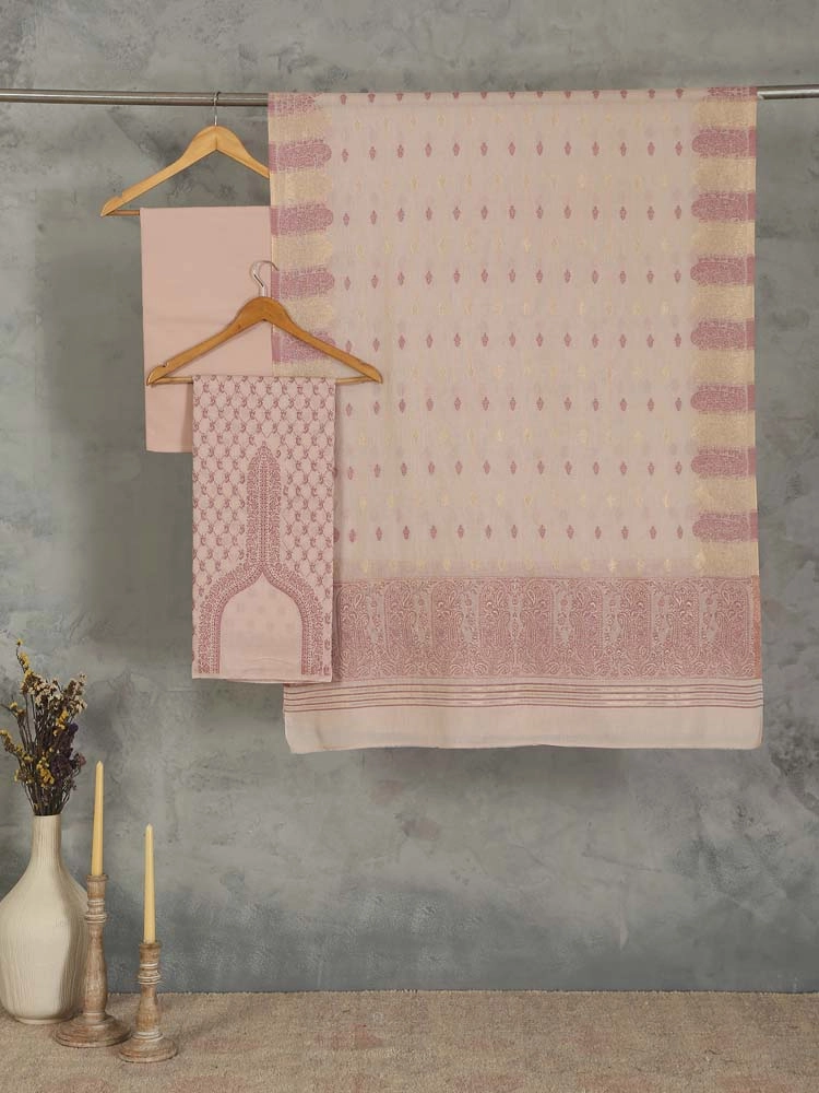 ImageZoon Paisley Cotton Unstitched Suit Set – Powder Pink