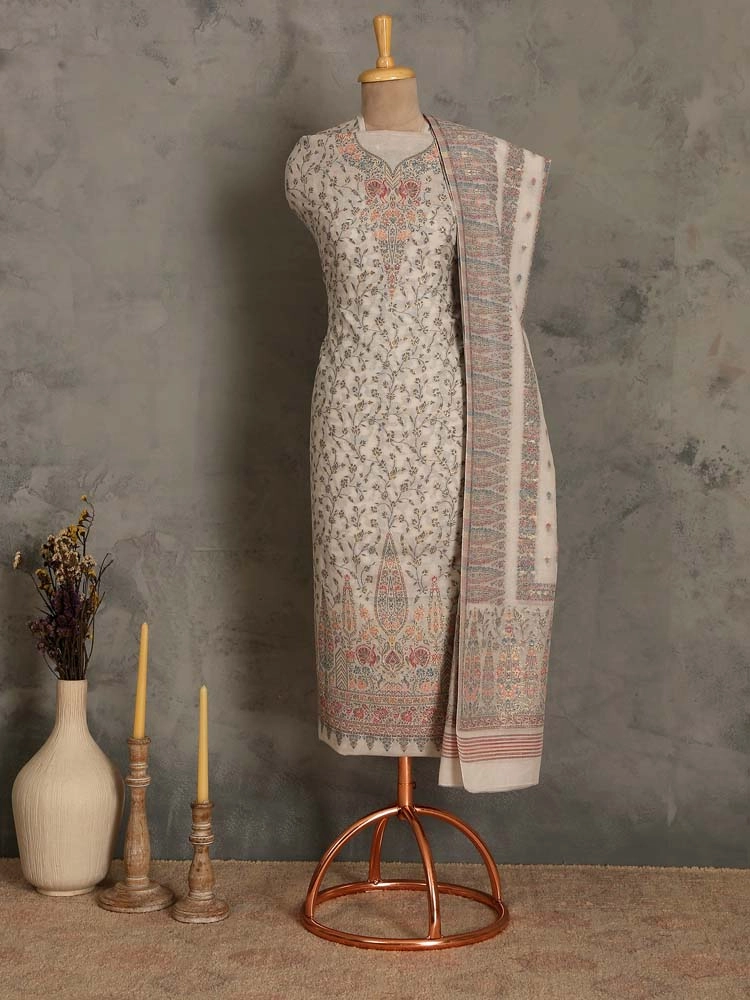 ImageVistaar Jaal Cotton Unstitched Suit – Cloud White