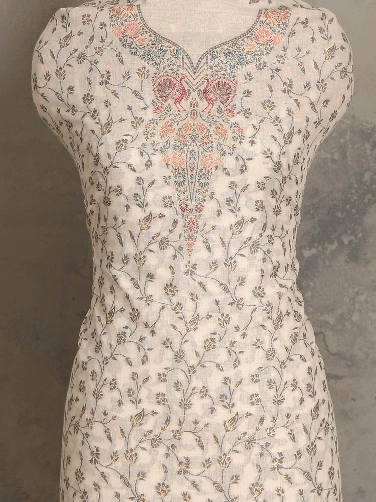 ImageVistaar Jaal Cotton Unstitched Suit – Cloud White