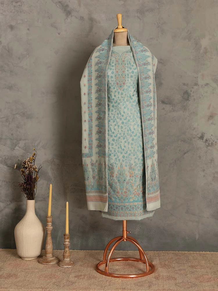 ImageVistaar Jaal Cotton Unstitched Suit – Sage, Mint