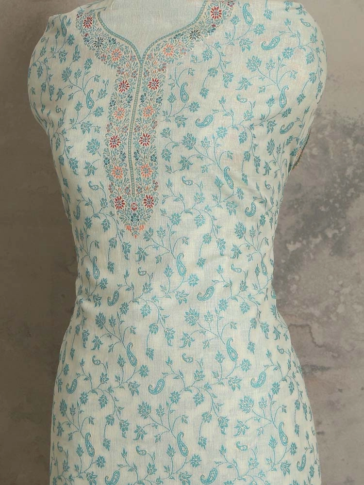 ImageVistaar Jaal Cotton Unstitched Suit – Sage, Mint