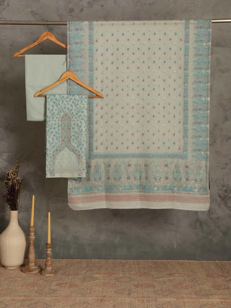 ImageVistaar Jaal Cotton Unstitched Suit – Sage, Mint