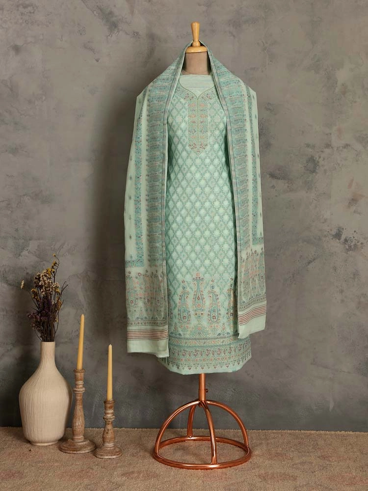 ImageVistaar Jaal Cotton Unstitched Suit – Pearl Green