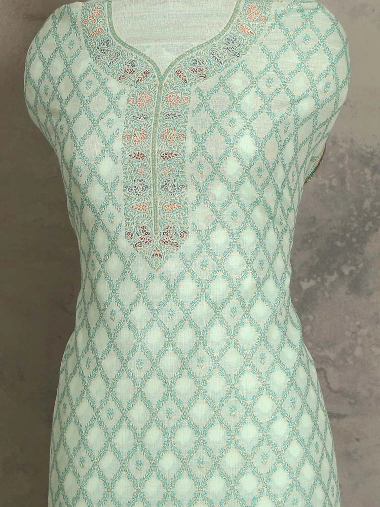 ImageVistaar Jaal Cotton Unstitched Suit – Pearl Green