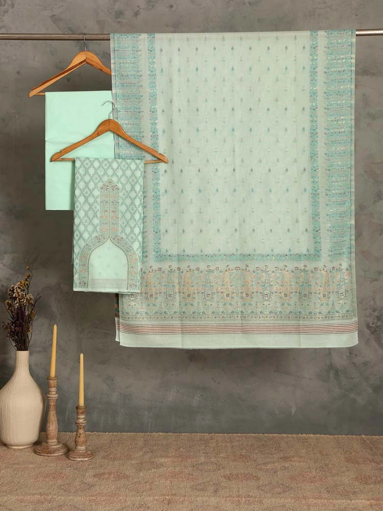 ImageVistaar Jaal Cotton Unstitched Suit – Pearl Green