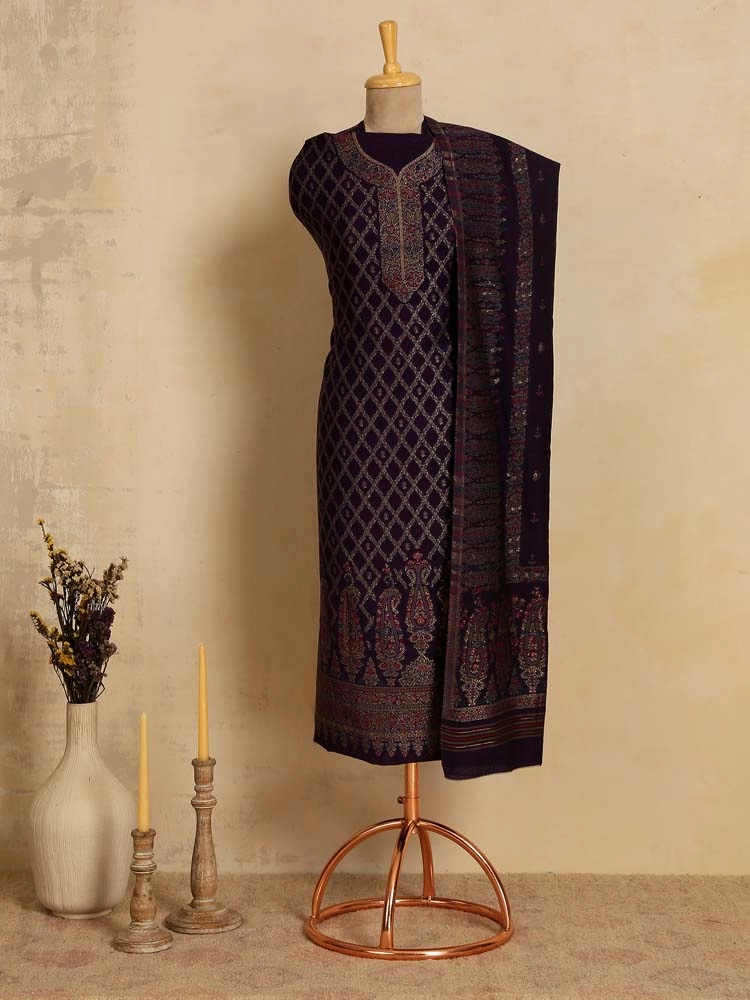 Vistaar Jaal Cotton Unstitched Suit - Antique Black