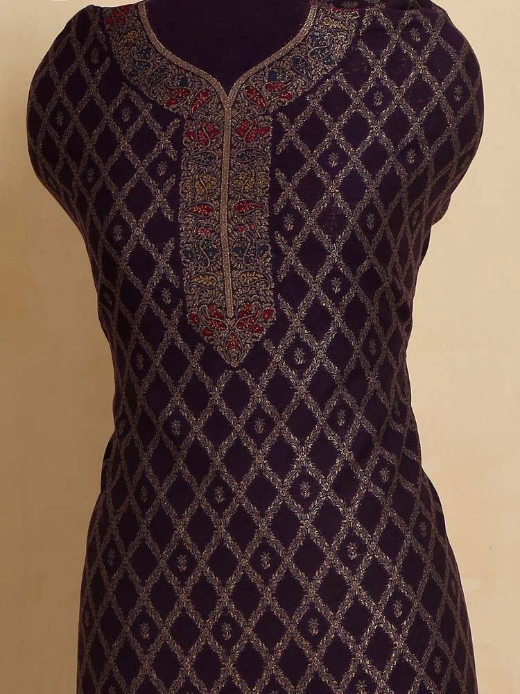 ImageVistaar Jaal Cotton Unstitched Suit – Antique Black