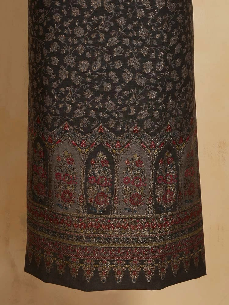 ImageVistaar Jaal Cotton Unstitched Suit – Charcoal Grey