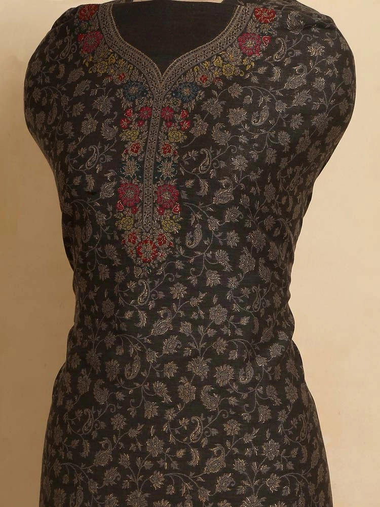 ImageVistaar Jaal Cotton Unstitched Suit – Charcoal Grey