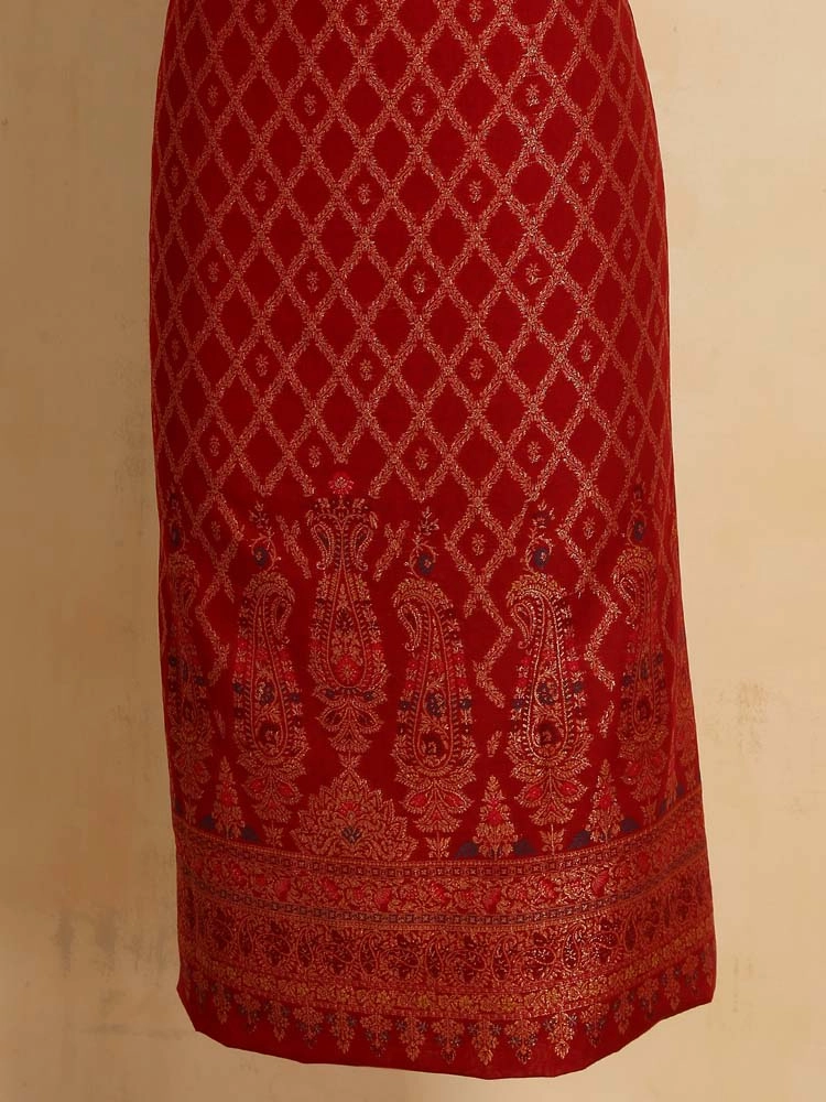 ImageVistaar Jaal Cotton Unstitched Suit – Surkh Red