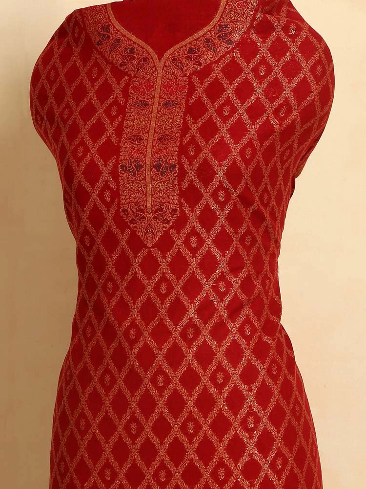 ImageVistaar Jaal Cotton Unstitched Suit – Surkh Red