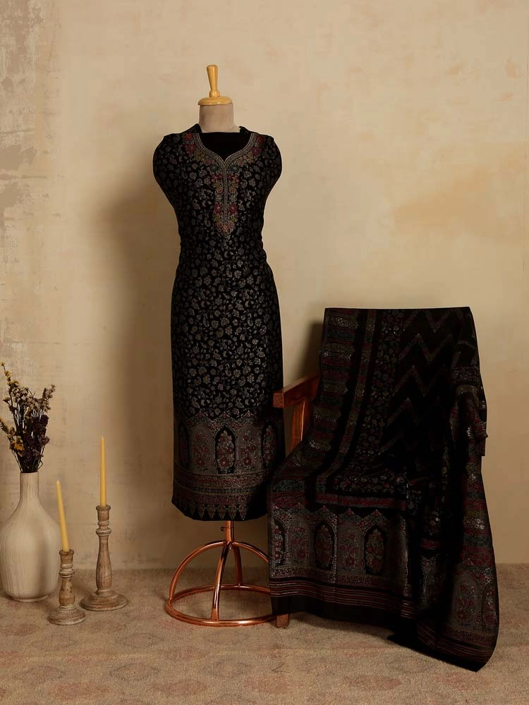 Vistaar Jaal Cotton Unstitched Suit - Medallion Black