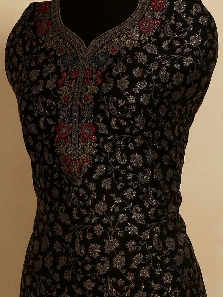 ImageVistaar Jaal Cotton Unstitched Suit – Medallion Black
