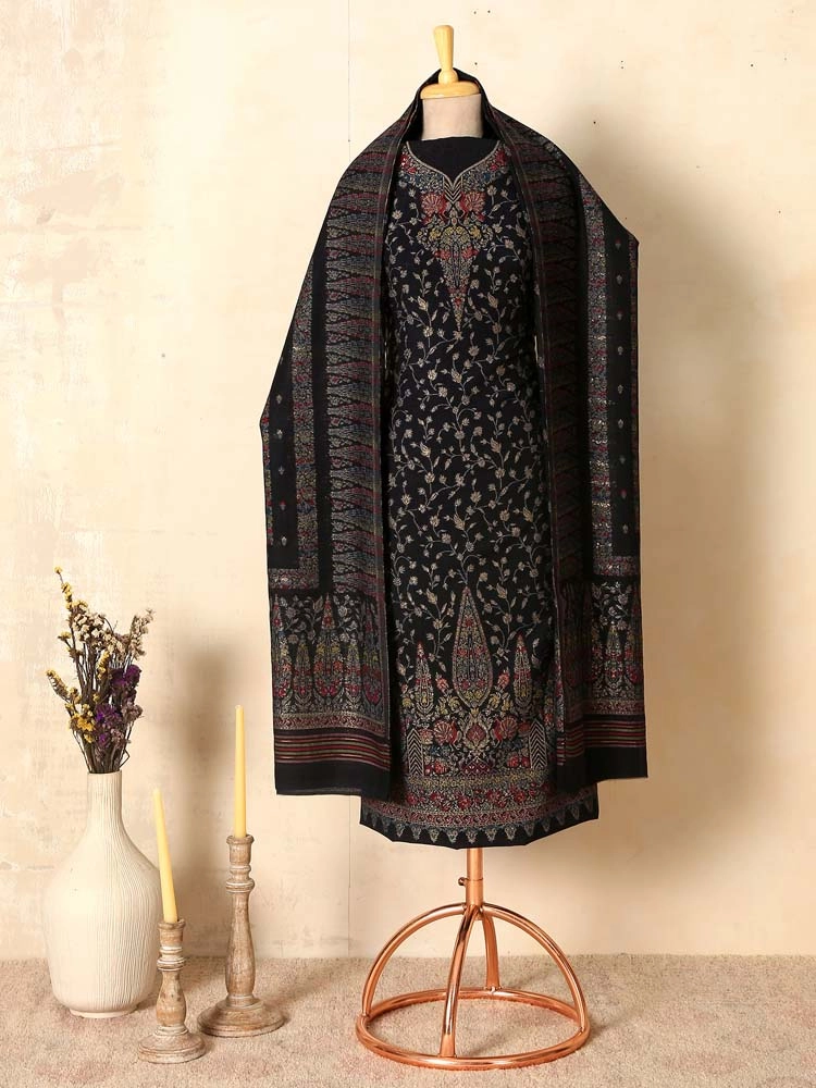 ImageVistaar Jaal Cotton Unstitched Suit – Heritage Black