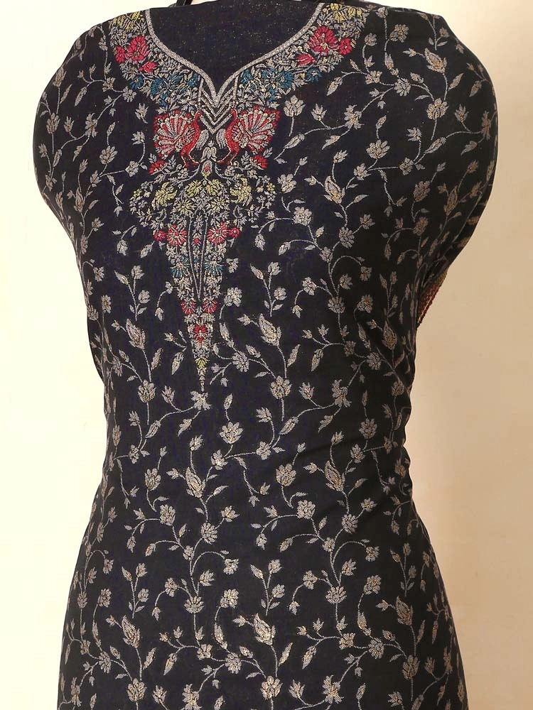 ImageVistaar Jaal Cotton Unstitched Suit – Heritage Black
