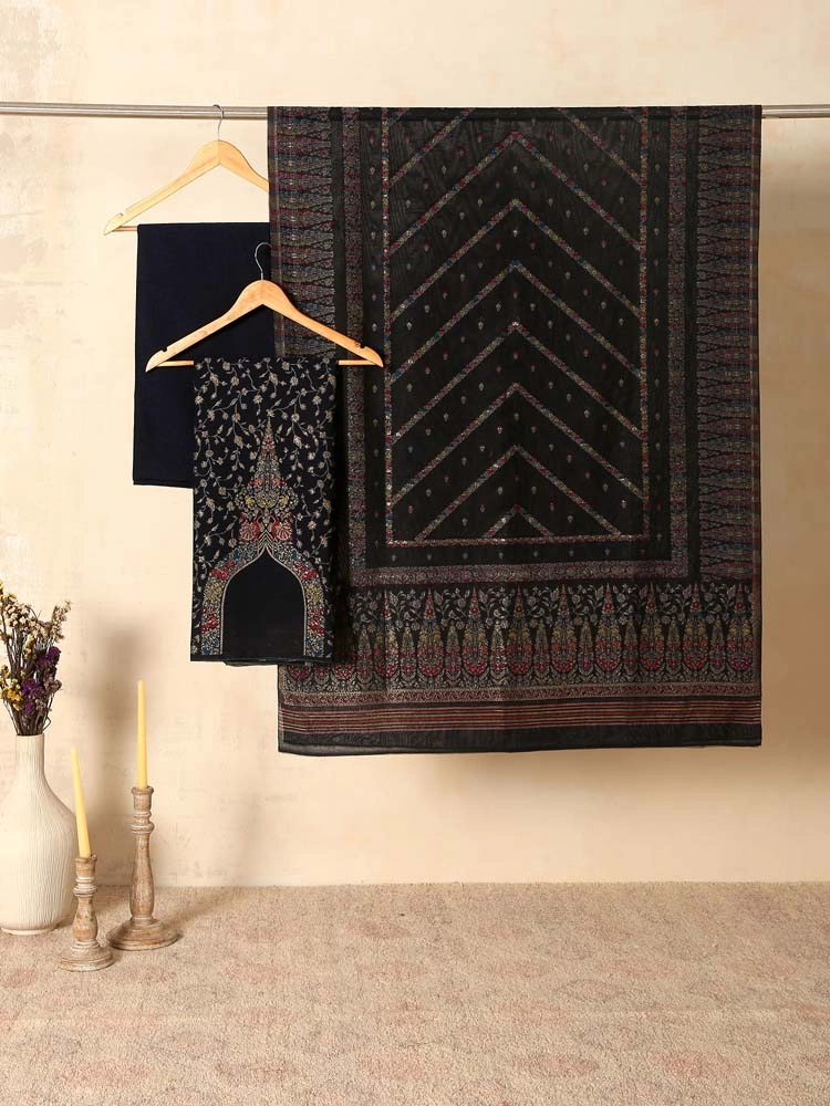 ImageVistaar Jaal Cotton Unstitched Suit – Heritage Black