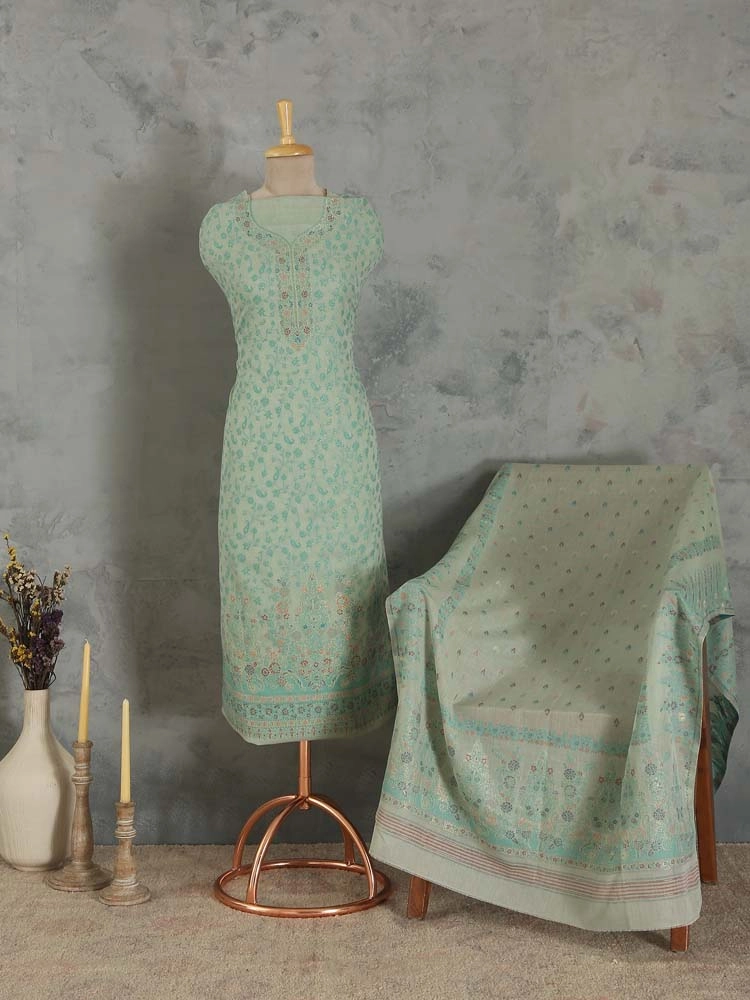 ImageVistaar Jaal Cotton Unstitched Suit – Lily Green