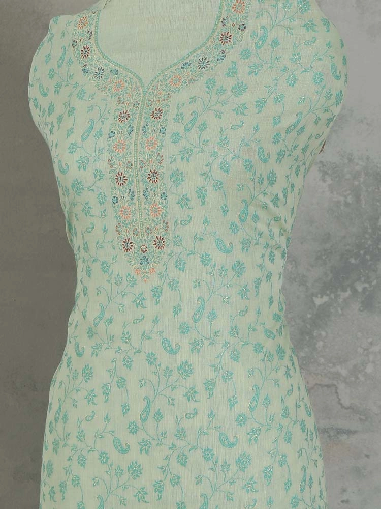 ImageVistaar Jaal Cotton Unstitched Suit – Lily Green