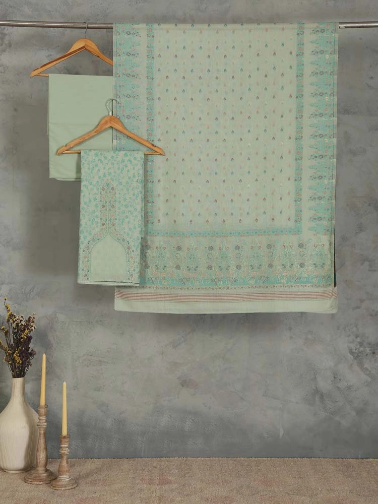ImageVistaar Jaal Cotton Unstitched Suit – Lily Green