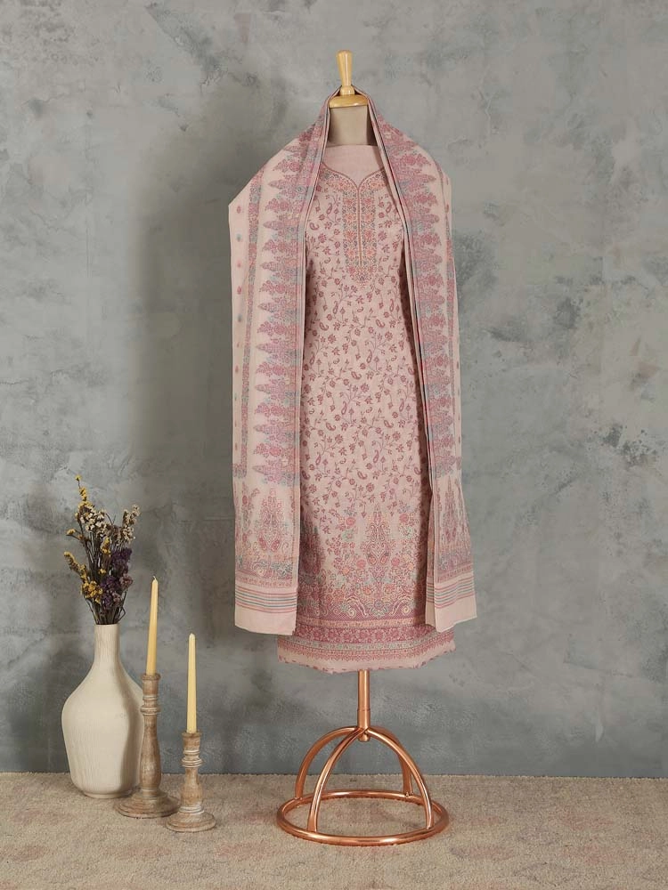 ImageVistaar Jaal Cotton Unstitched Suit – Misty Pink