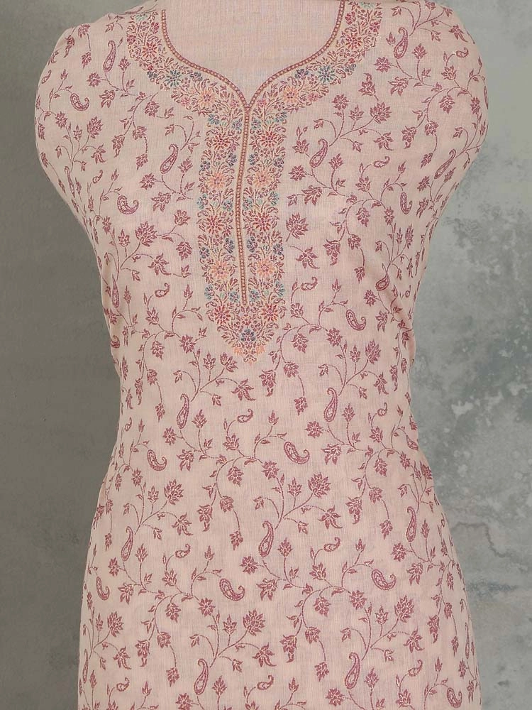 ImageVistaar Jaal Cotton Unstitched Suit – Misty Pink