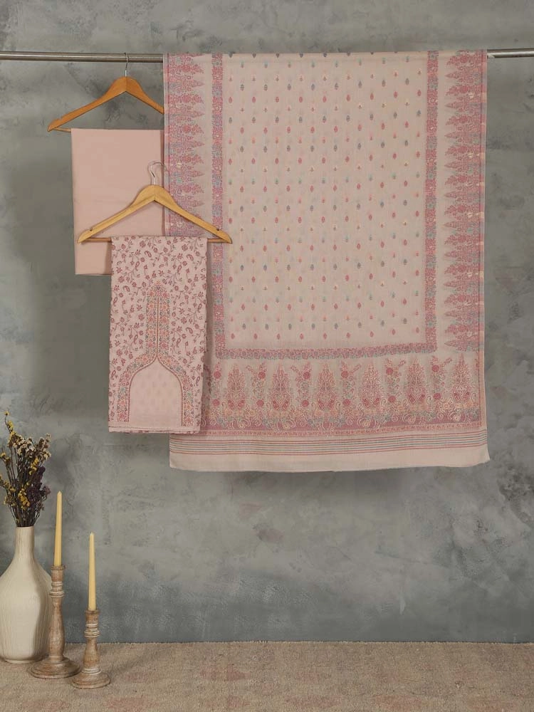 ImageVistaar Jaal Cotton Unstitched Suit – Misty Pink