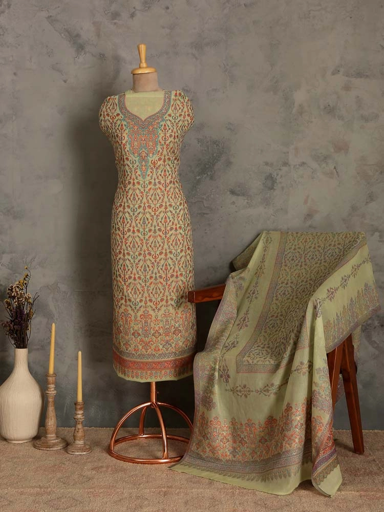 ImageZerin Jaal Cotton Unstitched Suit Set – Cream Beige