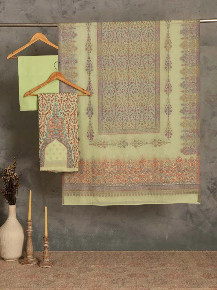 ImageZerin Jaal Cotton Unstitched Suit Set – Cream Beige