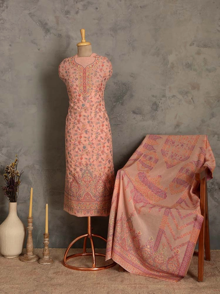 ImageZerin Jaal Cotton Unstitched Suit Set – Soft Pink