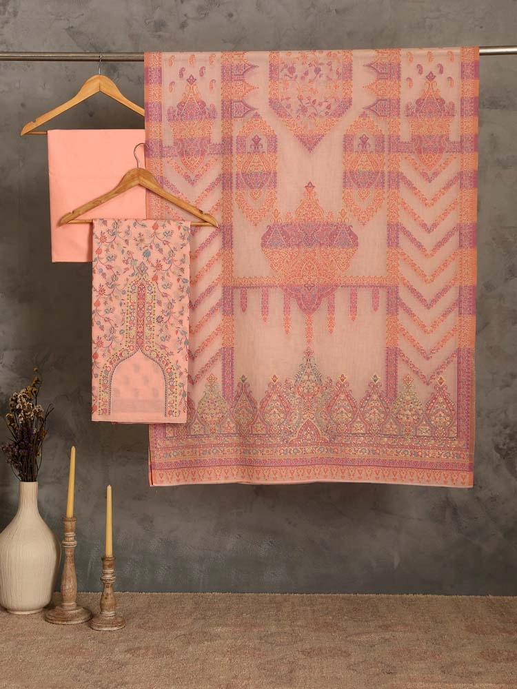 ImageZerin Jaal Cotton Unstitched Suit Set – Soft Pink