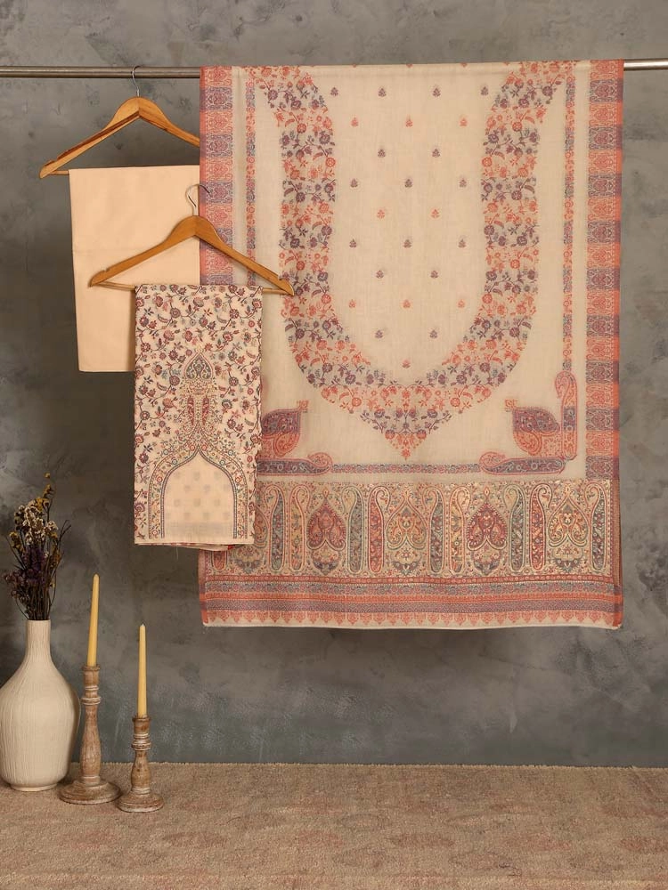ImageZerin Jaal Cotton Unstitched Suit Set – Fawn Beige