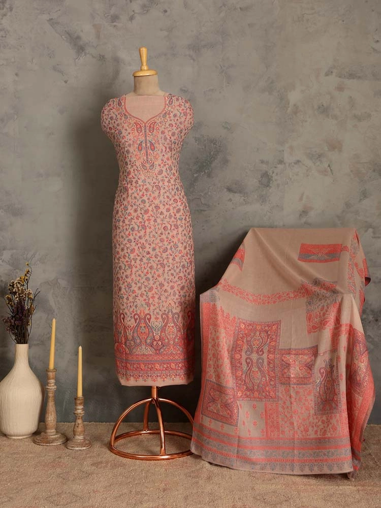 ImageZerin Jaal Cotton Unstitched Suit Set – Camel Beige