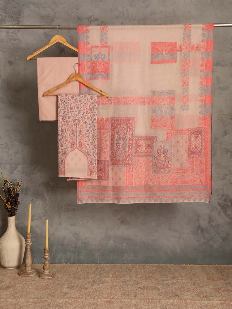 ImageZerin Jaal Cotton Unstitched Suit Set – Camel Beige