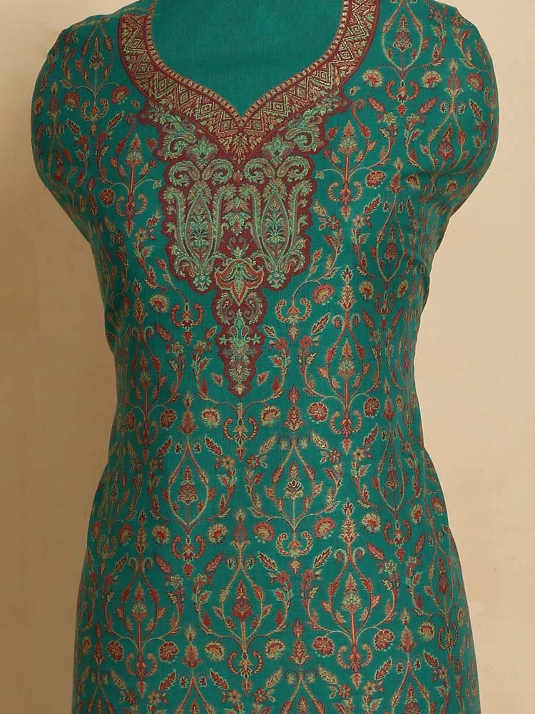 ImageZerin Jaal Cotton Unstitched Suit Set – Crystal Teal