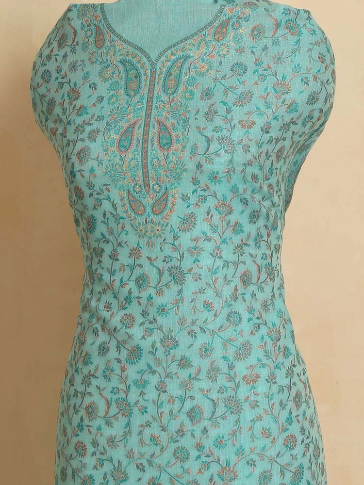 ImageZerin Jaal Cotton Unstitched Suit Set – Aqua Blue