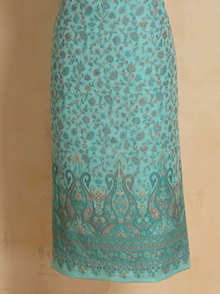 ImageZerin Jaal Cotton Unstitched Suit Set – Aqua Blue