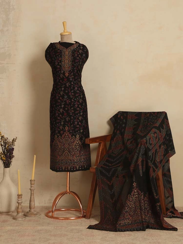 ImageZerin Jaal Cotton Unstitched Suit Set – Bharat Black